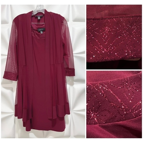 R&M Richards Sz S Red Slinky Glitter Swing Jacket and Shift Dress Formal Set - Picture 8 of 15